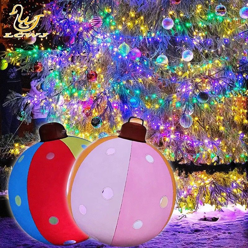 60cm Outdoor opblaasbaar speelgoed ornament versierd PVC opblaasbare kerstballen met licht