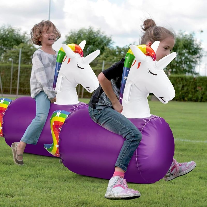 Eenhoorn en Dino Hoppen Speelgoed opblaasbaar Rijden op een uitsmijter Hopper paard voor de voorstelling