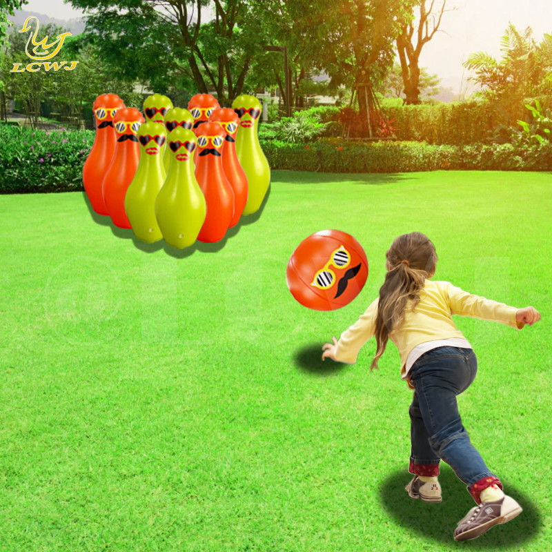 Unisex LC kleurrijke leuke grote tuin buitenspelletjes Jumbo bowlingbal en pinnen opblaasbare kids bowling set