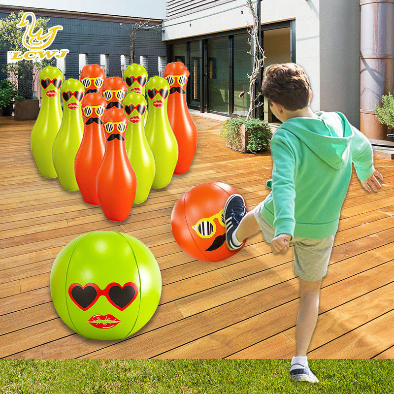 Unisex LC kleurrijke leuke grote tuin buitenspelletjes Jumbo bowlingbal en pinnen opblaasbare kids bowling set